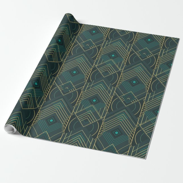 Art Deco Geometric Uplift - Turquoise Teal Presentpapper (Utrullad)