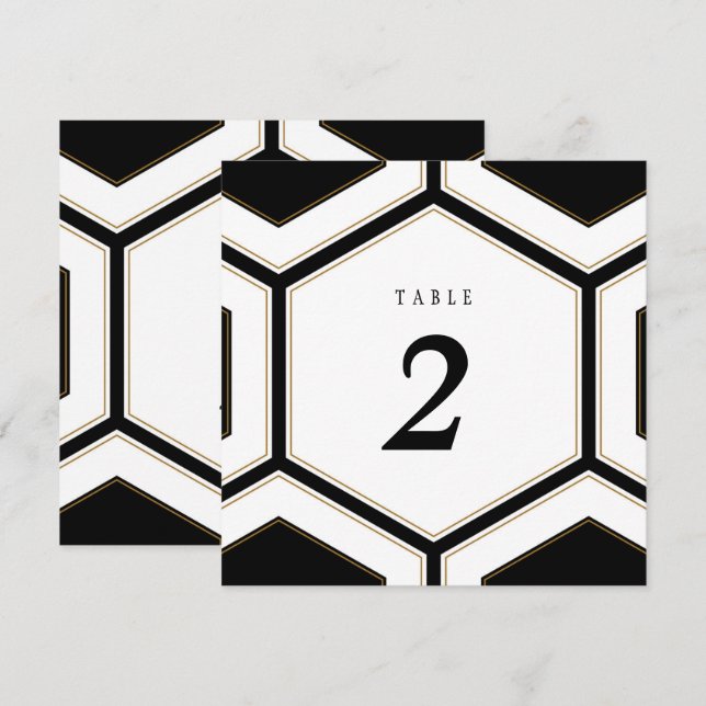 Art Deco Geometrisk Diamant Bröllops Bord Nummer Inbjudningar (Fram/baksida)