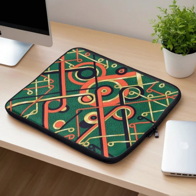 Art Deco Geometrisk Elegant Guld & Grön Laptop Fodral (Skapare uppladdad)