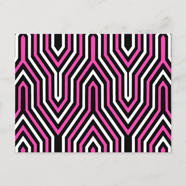 Art Deco Geometrisk - fuchsia rosa, svart och vit Vykort (Framsida)