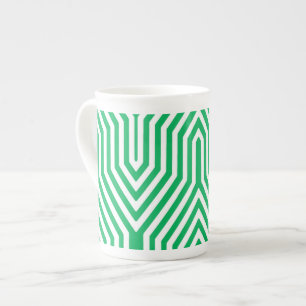 Art Deco Geometrisk - jade grön och vit Benporslin Mugg
