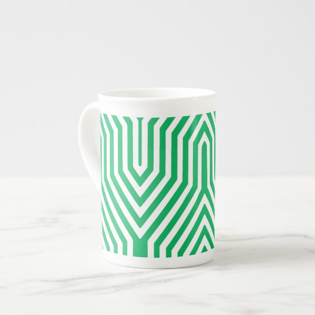 Art Deco Geometrisk - jade grön och vit Benporslin Mugg (Framsida vänster)