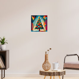 Art Deco Geometrisk Julgran Flera Trianglar Poster