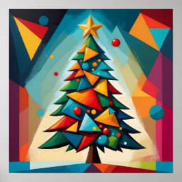 Art Deco Geometrisk Julgran Flera Trianglar Poster