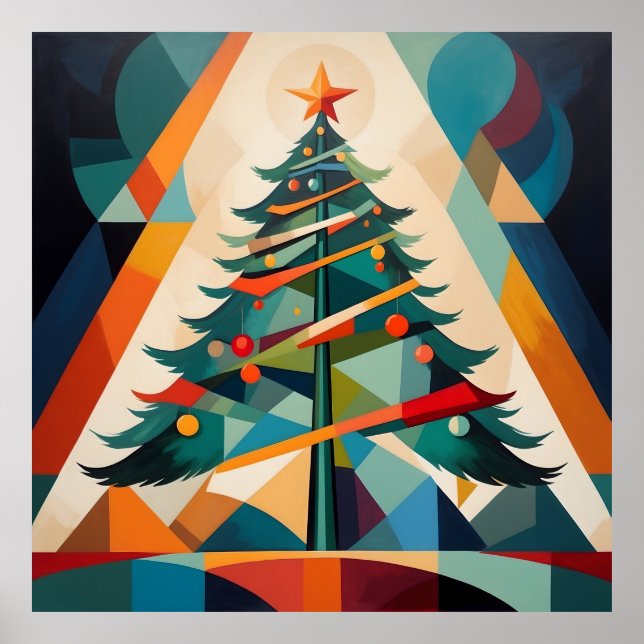 Art Deco Geometrisk Julgran Triangel Poster (Framsidan)