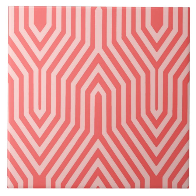 Art Deco Geometrisk - korallrosa och skärrosa Kakelplatta (Framsidan)