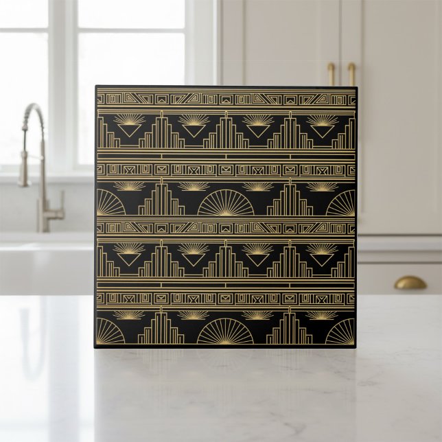 Art Deco Geometrisk Stadssiluett Pat#9 ID1196 Kakelplatta (Skapare uppladdad)