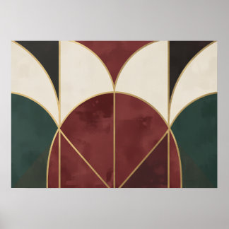 Art Deco Geometriska Bågar Grön Karmosin Guld Affi Poster