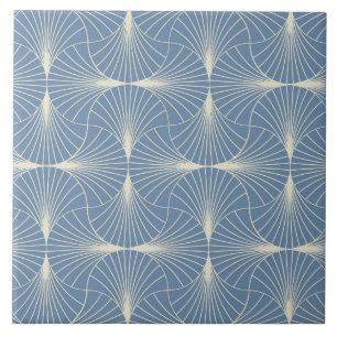 Art Deco Geometriska fläktsnäckor i gråblått  Kakelplatta