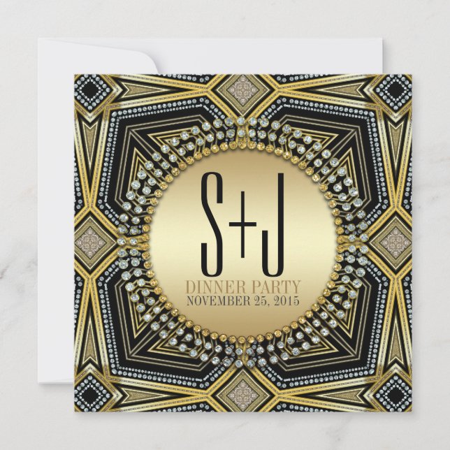 Art Deco Geometriska Guld Middagsfestin Invitation Inbjudningar (Framsida)