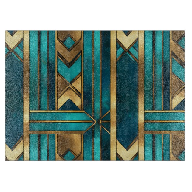 Art Deco Geometriska Pilar, Guld och Turkos (Framsidan)