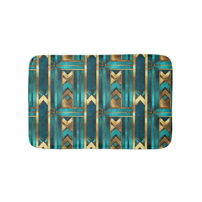 Art Deco Geometriska Pilar, Guld och Turkos Badrumsmatta (Framsidan)