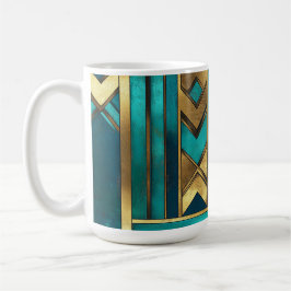 Art Deco Geometriska Pilar, Guld och Turkos Kaffemugg