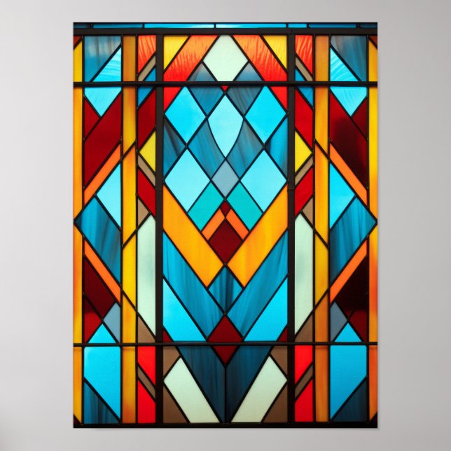 Art Deco Geometriskt Glasfärgmönster Poster (Framsidan)