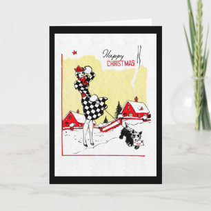 Art Deco Girl and Scotty Hund Helgkort