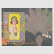 Art Deco Girl Blommigt Decoupage