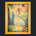 Art Deco "Girl & Cupid at Waterfall" Poster<br><div class="desc">Vintage,  1929,  Art Deco Print,  Girl & Cupid at Waterfall in vibrant färg of gult,  grönt,  rosa and blue print by Chiostri.</div>