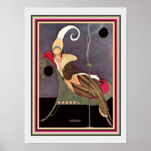Art Deco "Girl On Chaise" Skriv ut 12 x 16 Poster