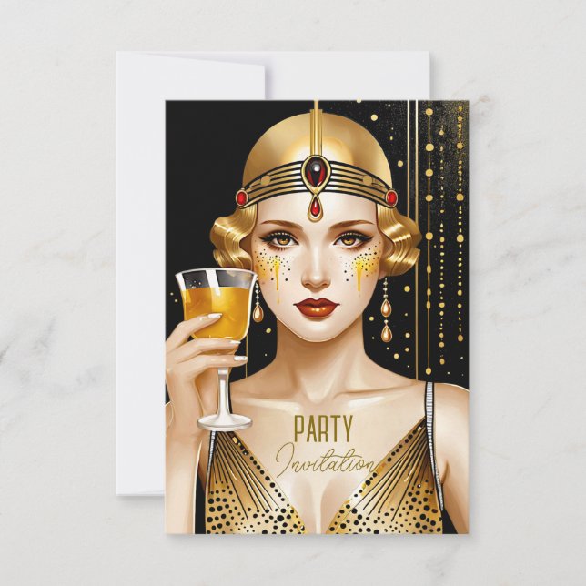 Art Deco Girl Party Inbjudningar (Framsida)