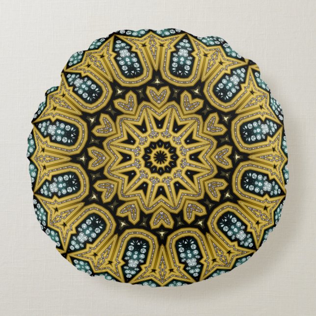 Art Deco Glam Diam Guld Round Pillow Rund Kudde (Framsidan)