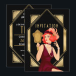 Art Deco Glam Girl 30års födelsedag Guld Black Inbjudningar<br><div class="desc">Gästerna kommer att veta att de kommer in under en uppväxtperiod på 1920-talet när de tar emot inbjudan från guld i elegant och svart Art Deco stil till er party i 30års födelsedag. På baksidan anpassar du enkelt typografin med dina detaljer. På framsidan, inbjudan till ord inom samma ornat stil...</div>