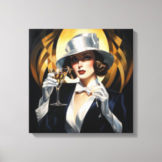 Art Deco Glam: Guld Woman Canvastryck