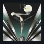 Art Deco Glam Nouveau | Totalt Fyrkantig Klocka<br><div class="desc">Den här eleganten har klassy Wall Clock en glam flapper siren som håller en glans orb ~ en Gatsby-stil Nouveau-design som påminner om glamoristisk Hollywood från 1920. Kommer i 5 färg. Matchande bröllopsinbjudningar, spara datumen, RSVP, cocktail-napkins och mer tillgängliga. ÄR DU PÅ FACEBOOK? Om du vill ha frågor om ett...</div>
