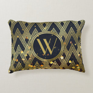 Art Deco Glamor Geometric Mönster Monogram Prydnadskudde