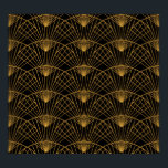 Art Deco Glamor: Golden Fläkt. Poster<br><div class="desc">Guld fläkt mönster i Art Deco stil Elegant guld fläkt i stil i mönster i Art Deco. Ett litet klassiskt lyx för din dekoration! Beundra Art Deco stil med en fläkt-formad gult och svart illustration. Perfekt för en aning vintage glamor. Konst, bakgrund, mönster, abstrakt, blomma, struktur, deka, papper, mode, ram,...</div>