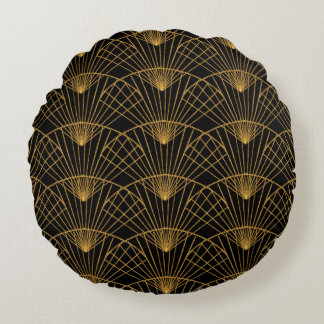 Art Deco Glamor: Golden Fläkt. Rund Kudde