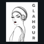 Art Deco Glamor Woman Illustration Poster<br><div class="desc">Lägg till lite glamor i ditt utrymme med den här bedövande illustrerade poster. Art deco-design i svartvitt (med en röd nyans).</div>
