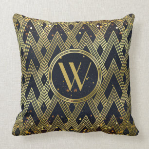 Art Deco Glamoral Geometric Mönster Monogram Kudde