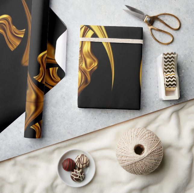 Art Deco Glamour: Abstrakt Flytande Guld Lyxpresen Presentpapper (Hantverk)