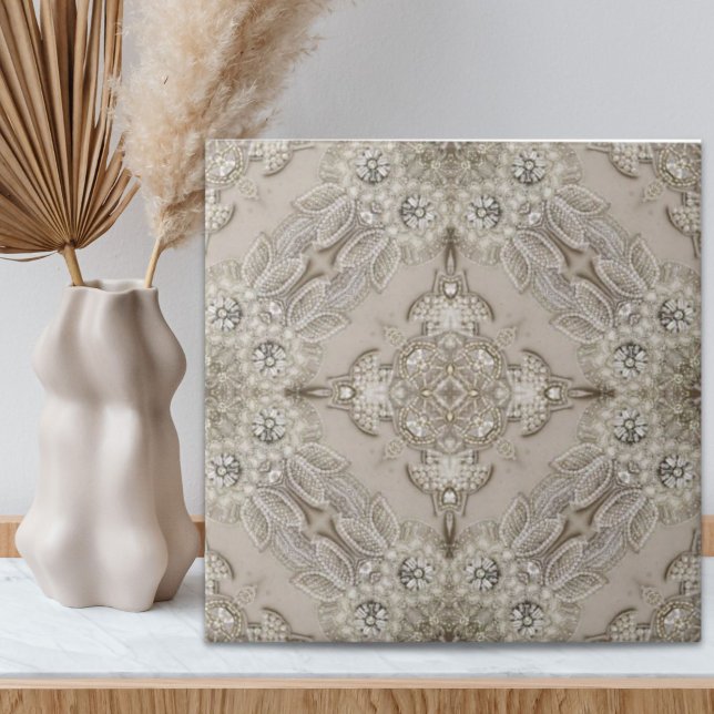 Art Deco Glamous Vintage Mode Grått Beige Kakelplatta (Art Deco Glamorous Vintage Fashion Gray Beige Ceramic Tile)