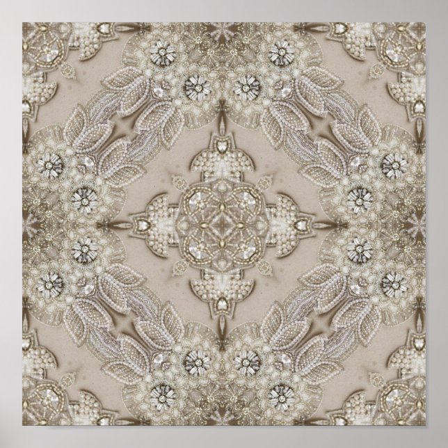 Art Deco Glamous Vintage Mode Grått Beige Poster (Framsidan)