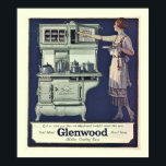 Art Deco Glenwood Stove Poster<br><div class="desc">Gorgous Art Deco poster reklam för Glenwood Stoves underverk, som kommer att göra matlagningen så mycket enklare. Poster egenskaper hos en vacker kvinna som beundrar sin nya vackra spis och tittar mycket stolt över sina matlagningsresultat. Obs! Om du förstorar den här bilden kan det leda till att utskriften blir av...</div>
