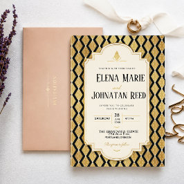 Art Deco Gold and Black Gatsby Luxury Geometric Inbjudningar