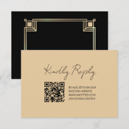 Art Deco Gold Frame QR Code Wedding Response Card OSA Kort