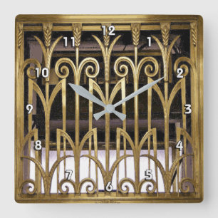 Art Deco Gold Fyrkantig Klocka