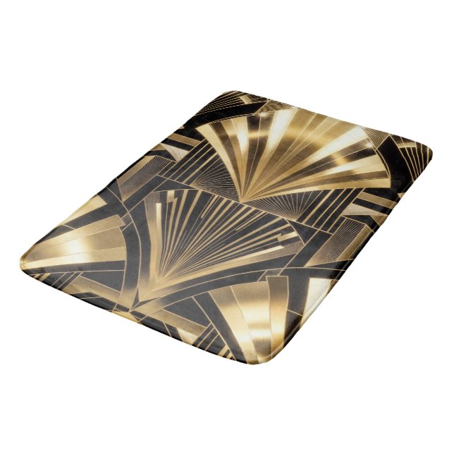Art Deco Gold Sunburst Black Gold Geometric Luxury Badrumsmatta (Vinklad)