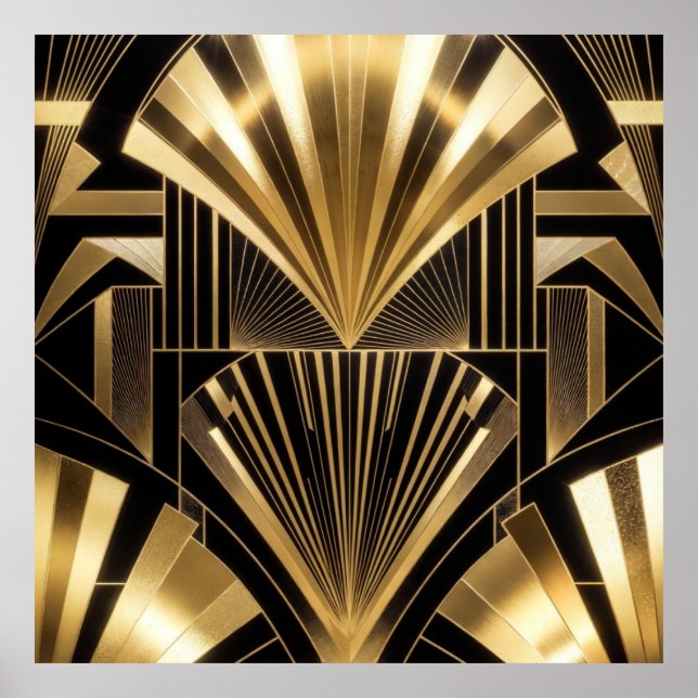 Art Deco Gold Sunburst Black Gold Geometric Luxury Poster (Framsidan)