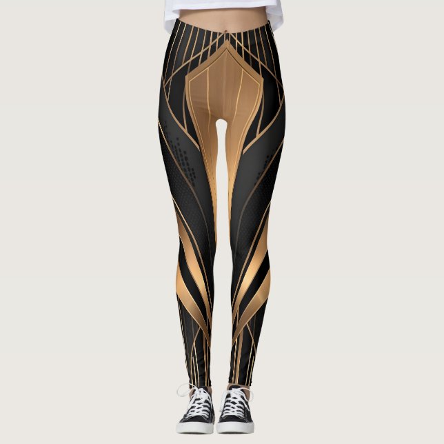 Art Deco Gold Sunburst Luxury Geometry Leggings (Framsida)