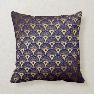 Art Deco Golden Blu Navy Seashells Pillow Kudde