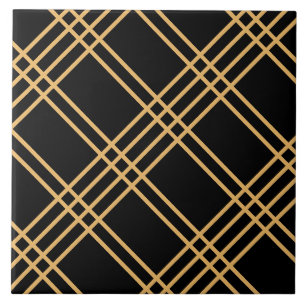 Art Deco Golden Crossed Rand på Black Tile Kakelplatta