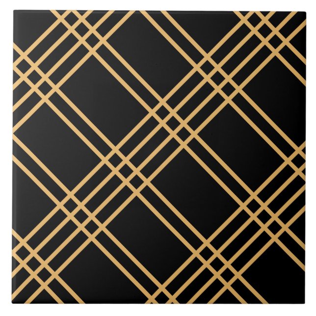 Art Deco Golden Crossed Rand på Black Tile Kakelplatta (Framsidan)