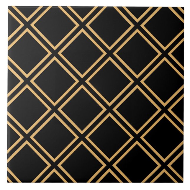 Art Deco Golden Dubbla Rand på Black Tile Kakelplatta (Framsidan)