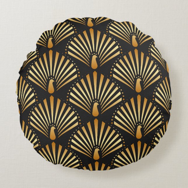 Art deco golden fredsock mönster rund kudde (Framsidan)