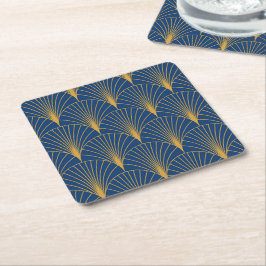Art Deco Golden Geometric Fläkt på marinblått Underlägg Papper Kvadrat
