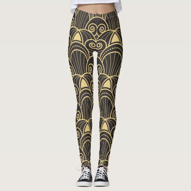 Art Deco: Golden Geometric Tiles. Leggings (Framsida)