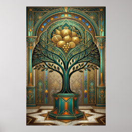 Art Deco Golden Harvest Fruktträd Guld Teal Poste Poster